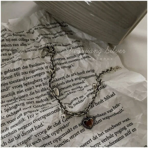 #NEW 925 Sterling Silver Vintage Heart Bead Bracelet - Picture 9 of 11